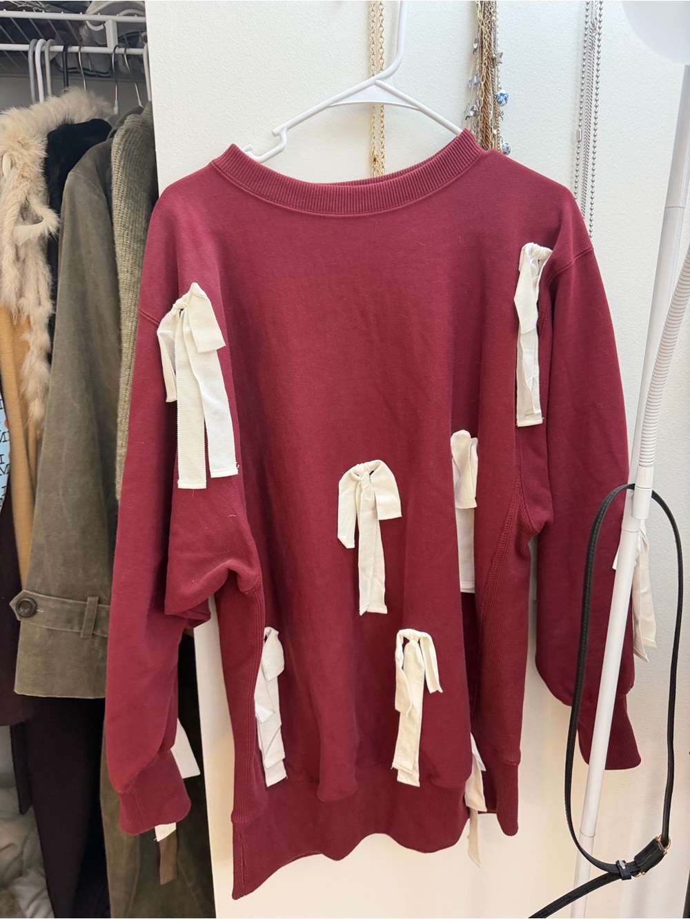 BDG urban outfitters Burgundy Sweatshirt with Cream Ribbon Ties